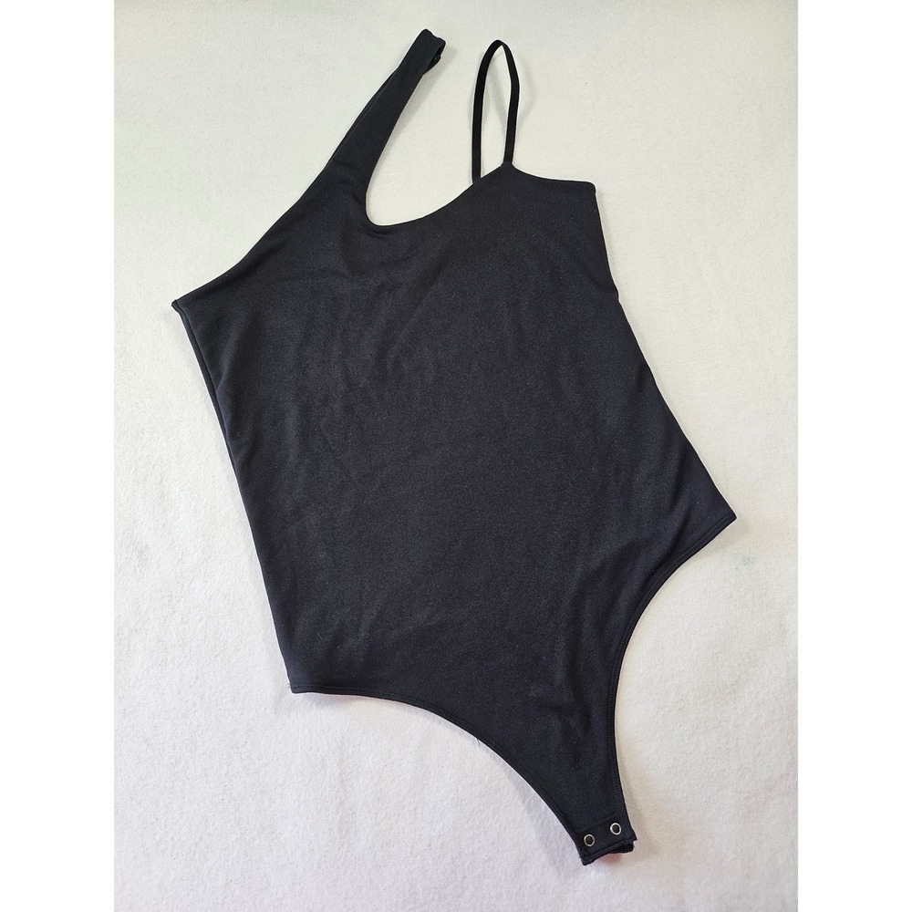 Abercrombie & Fitch black asymmetrical one shoulder bodysuit soft collection med